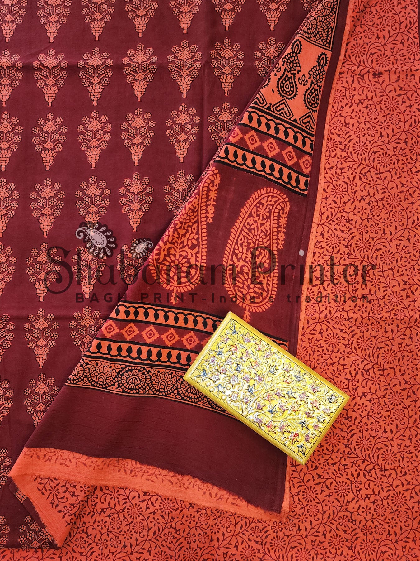 Bagh Print 3 Pcs Suit set- Unstitched Dress Material