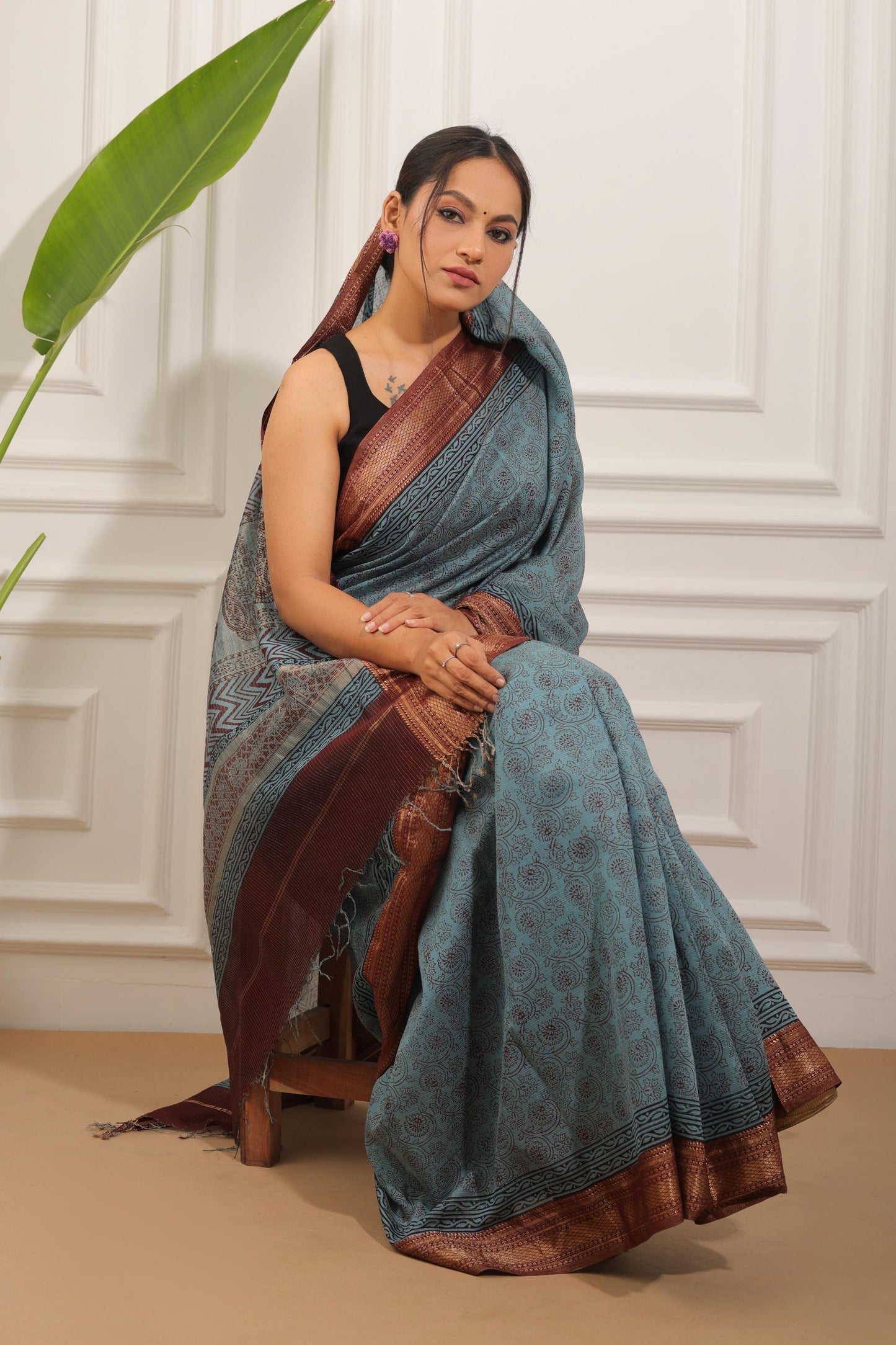 Bagh Print Maheshwari Silk Saree