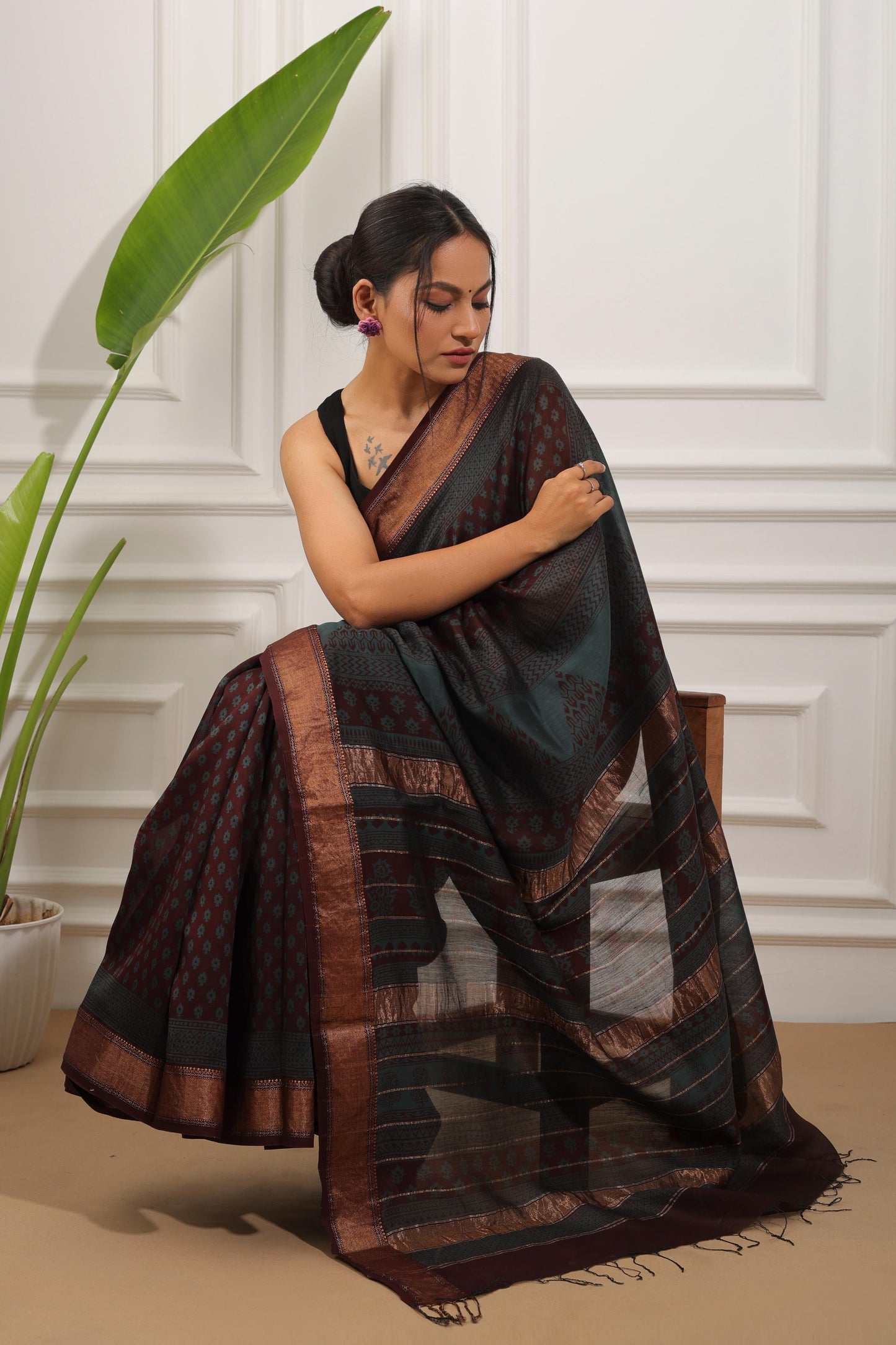 Bagh Print Maheshwari Silk Saree