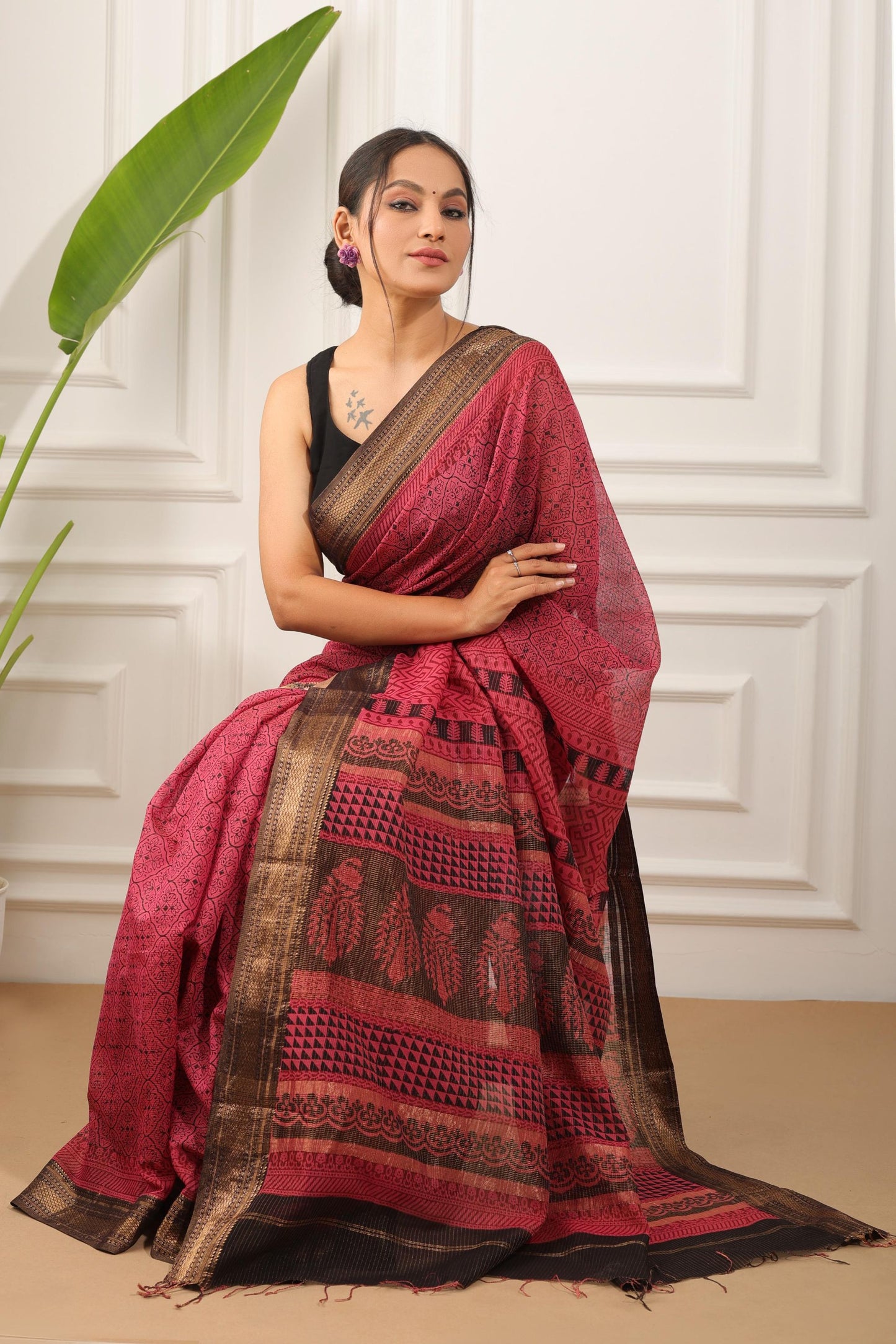 Bagh Print Maheshwari Silk Saree