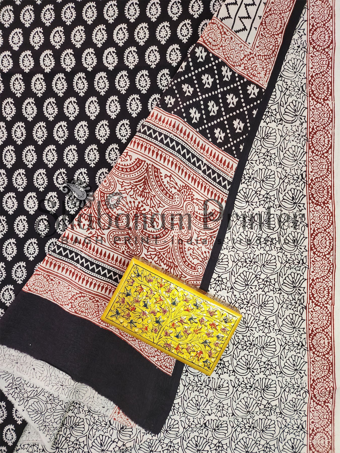 Bagh Print 3 Pcs Suit set- Unstitched Dress Material