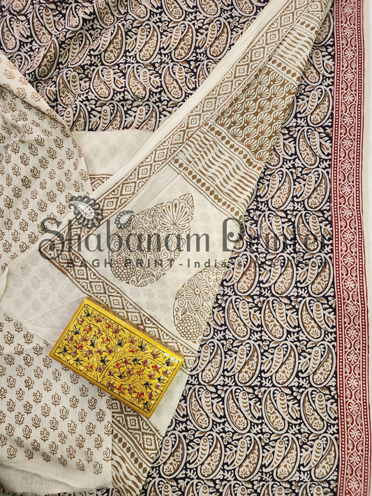 Bagh Print 3 Pcs Suit set- Unstitched Dress Material