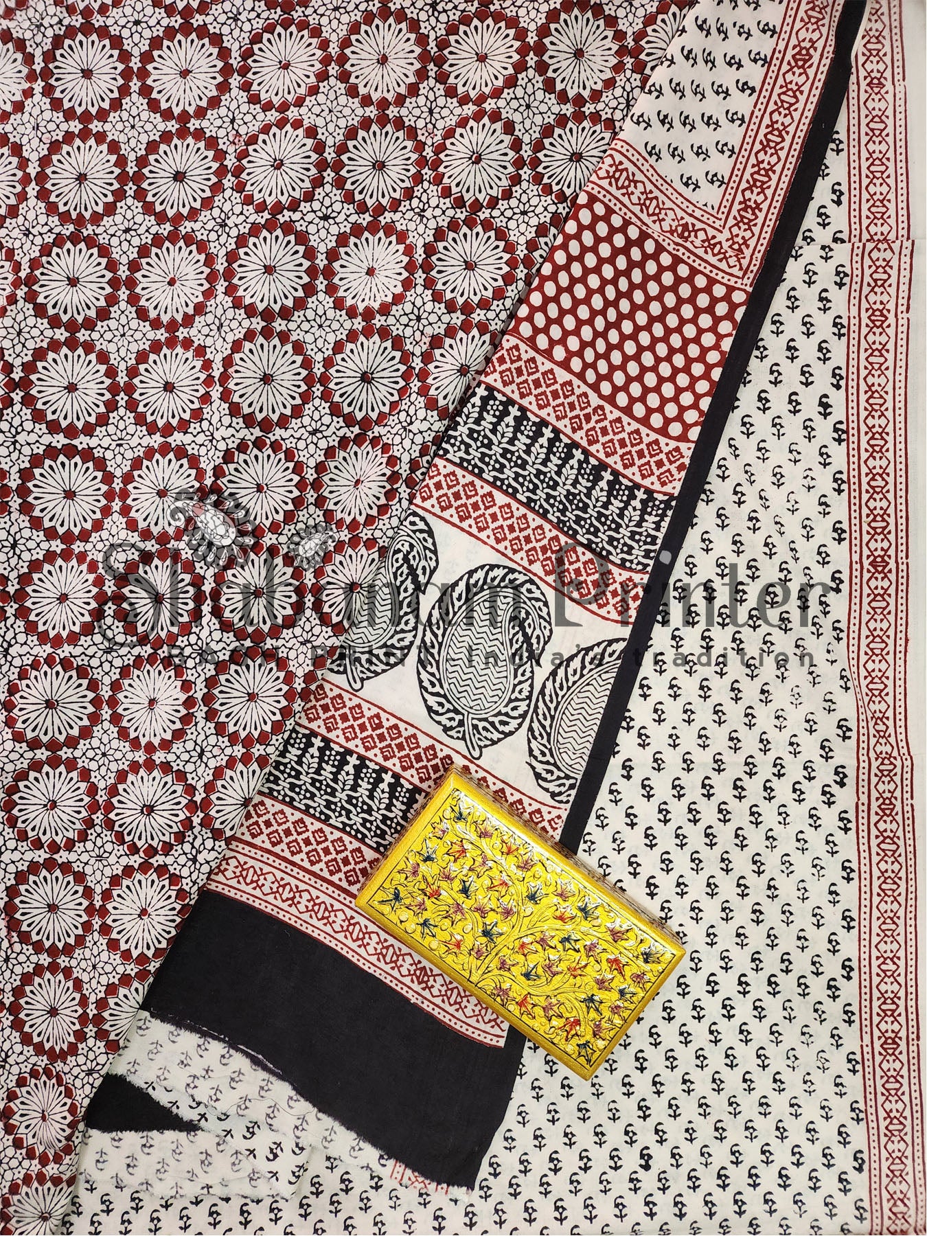 Bagh Print 3 Pcs Suit set- Unstitched Dress Material