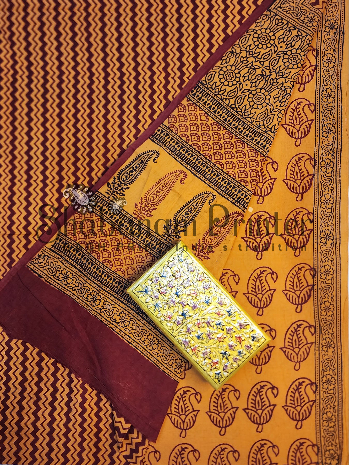 Bagh Print 3 Pcs Suit set- Unstitched Dress Material