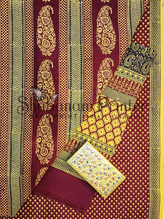 Bagh Print 3 Pcs Suit set- Unstitched Dress Material