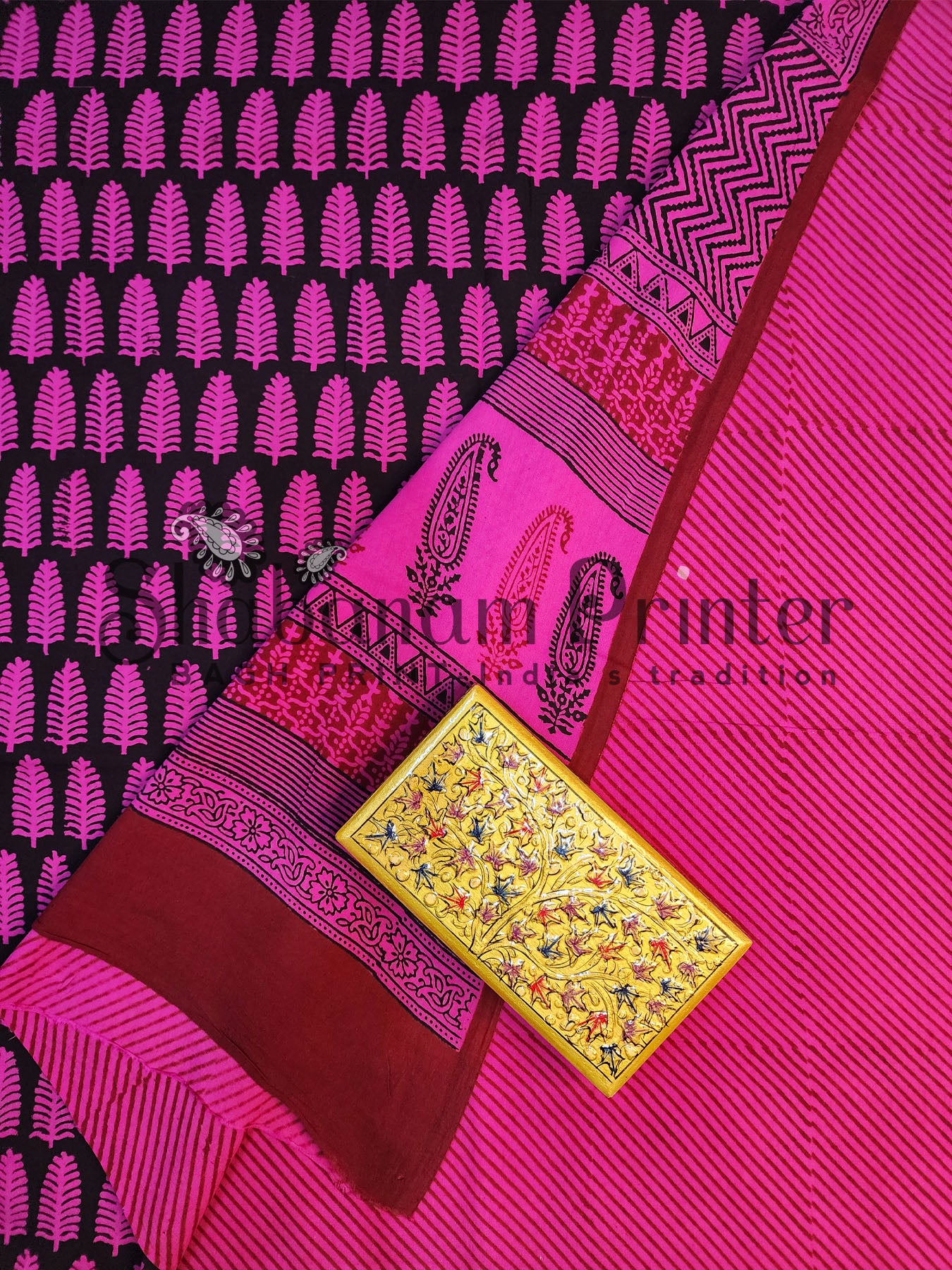 Bagh Print 3 Pcs Suit set- Unstitched Dress Material