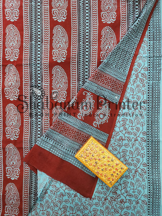 Bagh Print 3 Pcs Suit set- Unstitched Dress Material