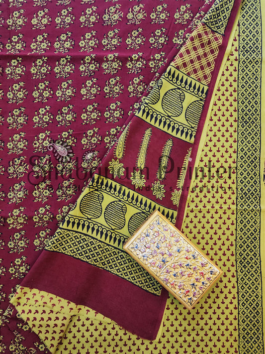 Bagh Print 3 Pcs Suit set- Unstitched Dress Material