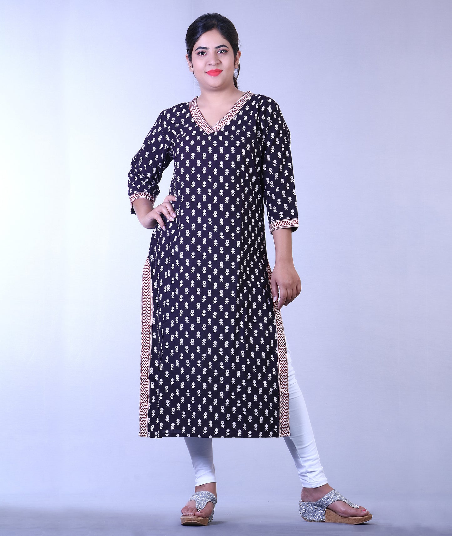 Bagh Print Black White Stitched Kurti