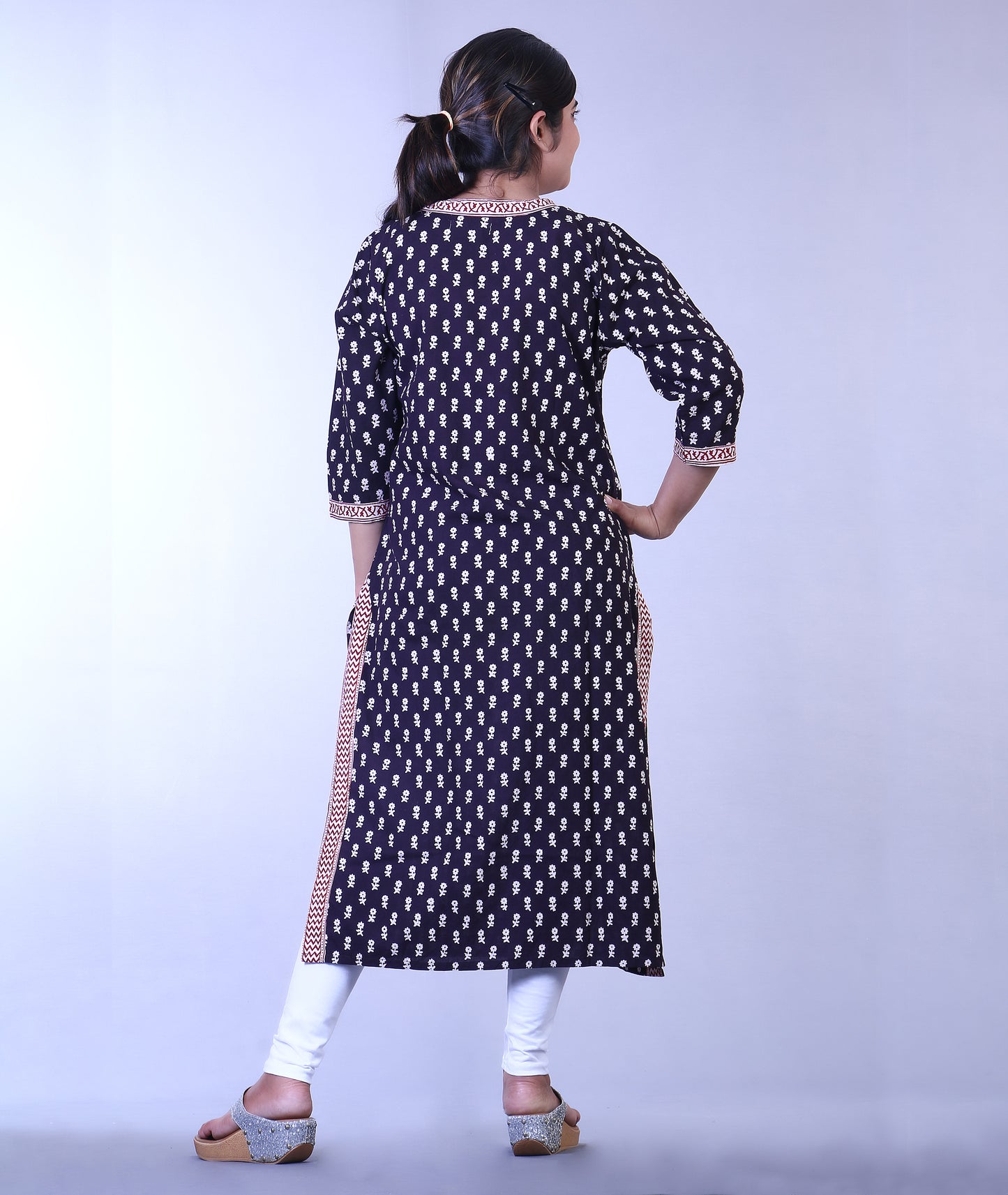 Bagh Print Black White Stitched Kurti