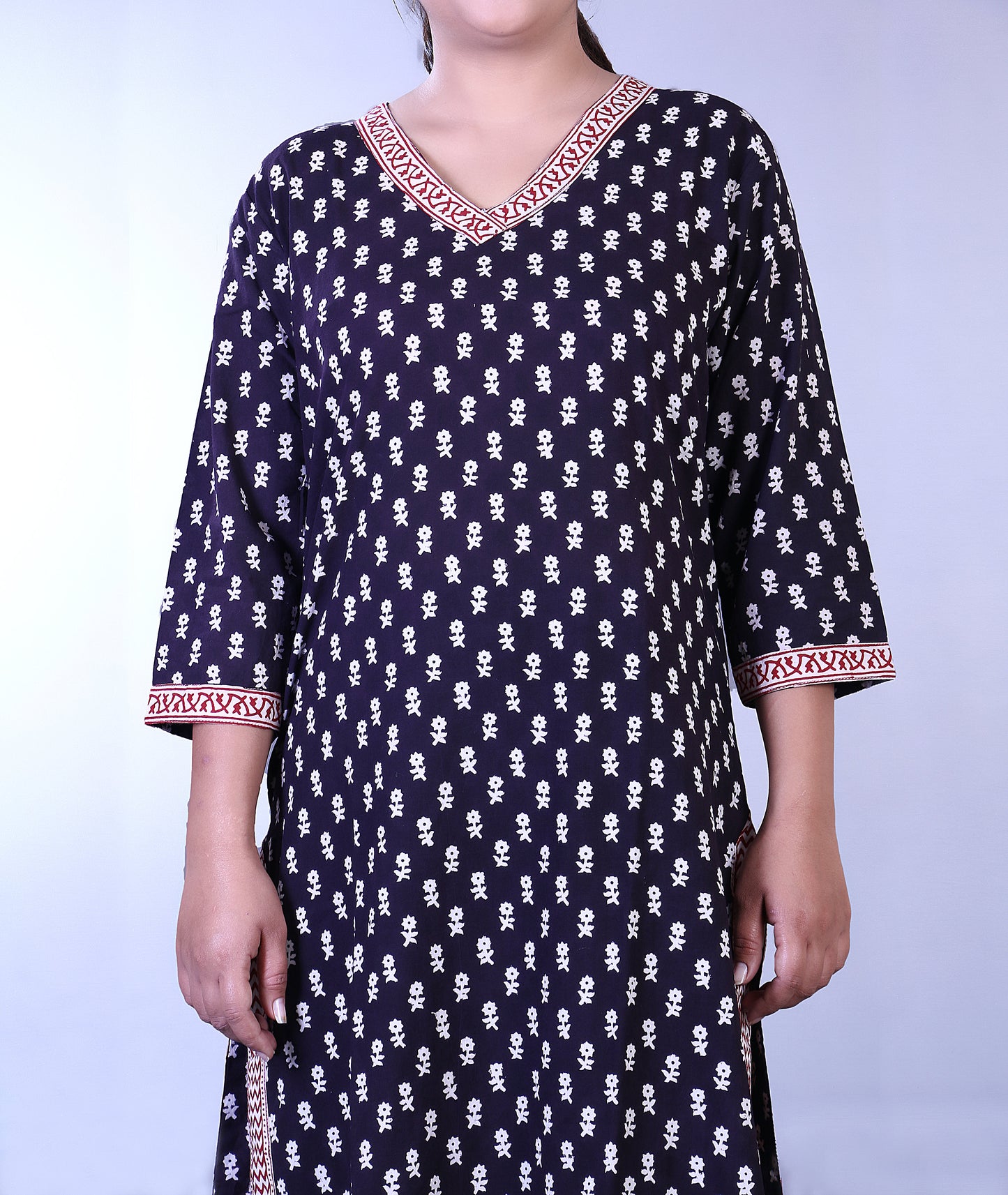 Bagh Print Black White Stitched Kurti