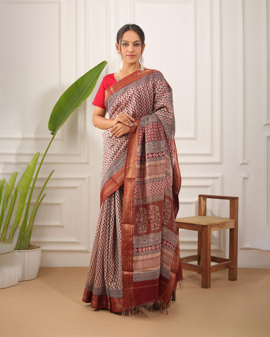 Bagh Print Maheshwari Silk Saree