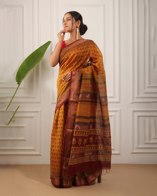 Bagh Print Maheshwari Silk Saree