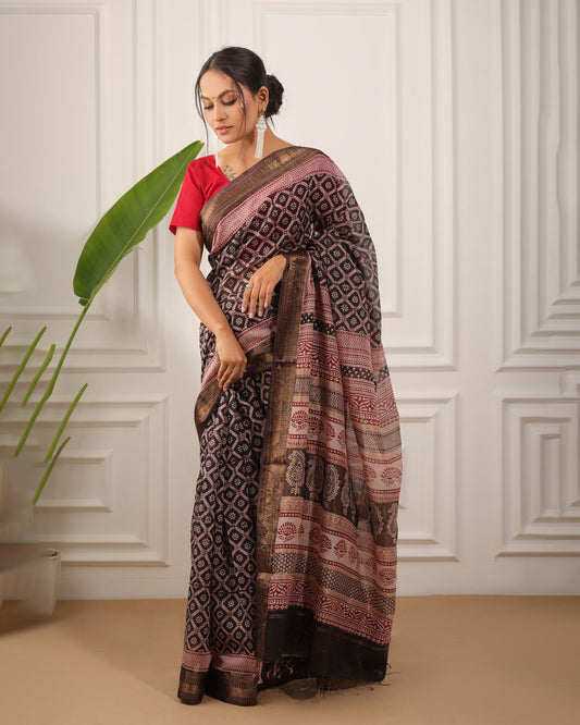 Bagh Print Maheshwari Silk Saree