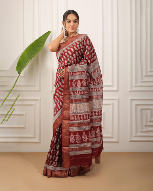 Bagh Print Maheshwari Silk Saree